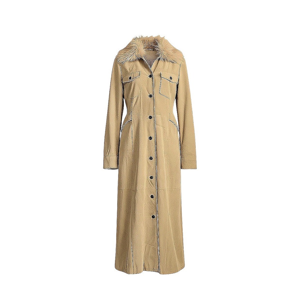 Wilsons Leather Maxima Women's Long Suede Trench Coat with Faux Fur Collar‎ M